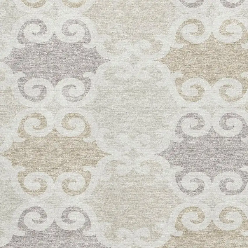 Ivory Beige And Taupe Trellis Washable Area Rug With UV Protection Photo 3