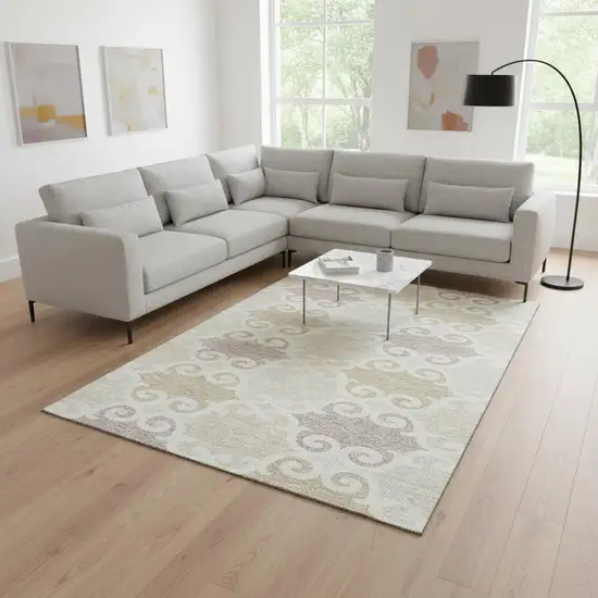 Ivory Beige And Taupe Trellis Washable Area Rug With UV Protection Photo 2