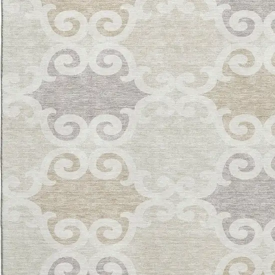 Ivory Beige And Taupe Trellis Washable Area Rug With UV Protection Photo 3