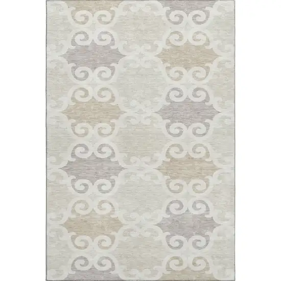 Ivory Beige And Taupe Trellis Washable Area Rug With UV Protection Photo 1