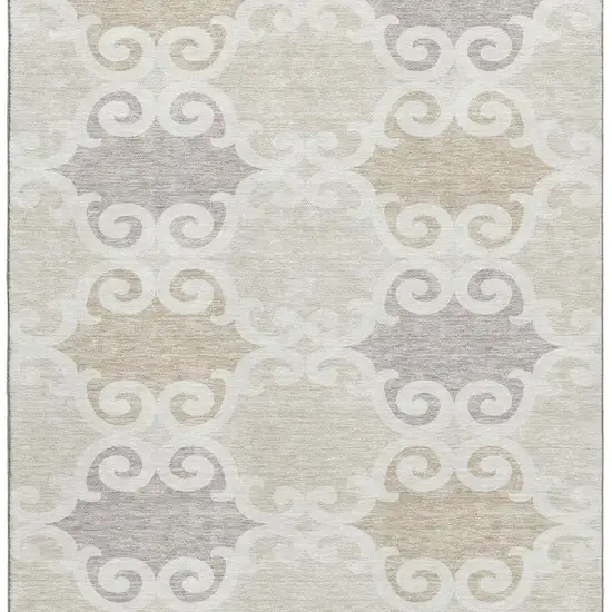 Ivory Beige And Taupe Trellis Washable Area Rug With UV Protection Photo 4