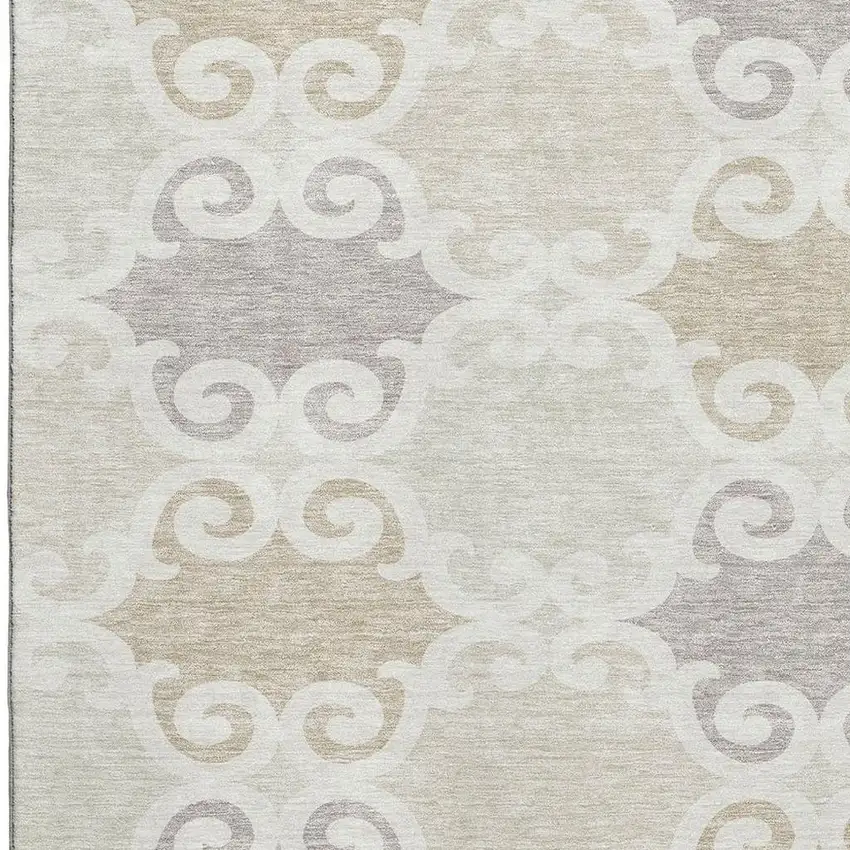 Ivory Beige And Taupe Trellis Washable Area Rug With UV Protection Photo 3