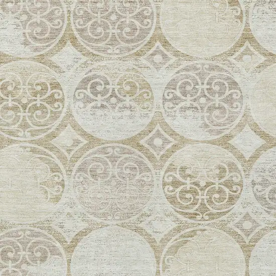 Ivory Beige And Taupe Trellis Washable Indoor Outdoor Area Rug Photo 4