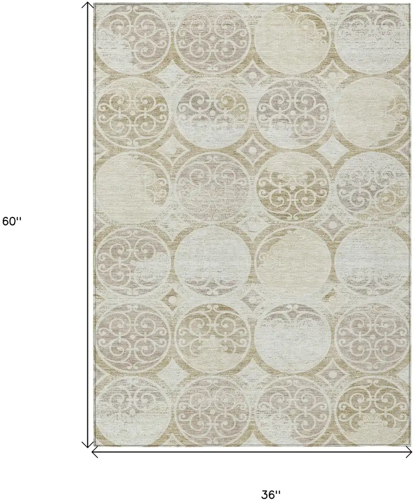Ivory Beige And Taupe Trellis Washable Indoor Outdoor Area Rug Photo 3