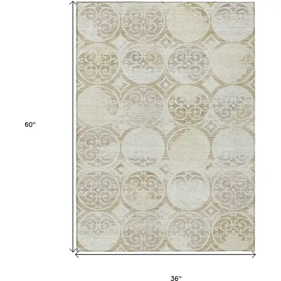 Ivory Beige And Taupe Trellis Washable Indoor Outdoor Area Rug Photo 3