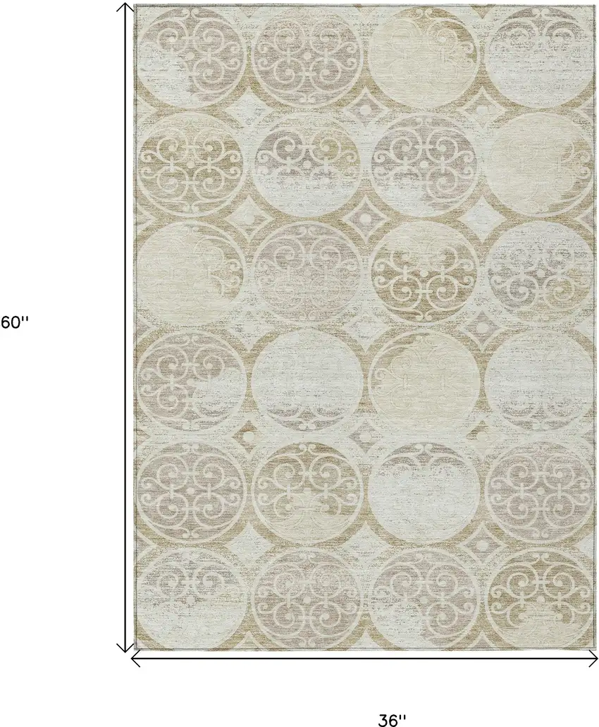 Ivory Beige And Taupe Trellis Washable Indoor Outdoor Area Rug Photo 3