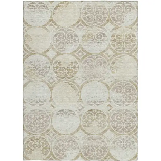 Ivory Beige And Taupe Trellis Washable Indoor Outdoor Area Rug Photo 5