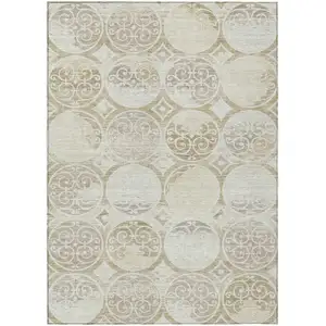 Photo of Ivory Beige And Taupe Trellis Washable Indoor Outdoor Area Rug
