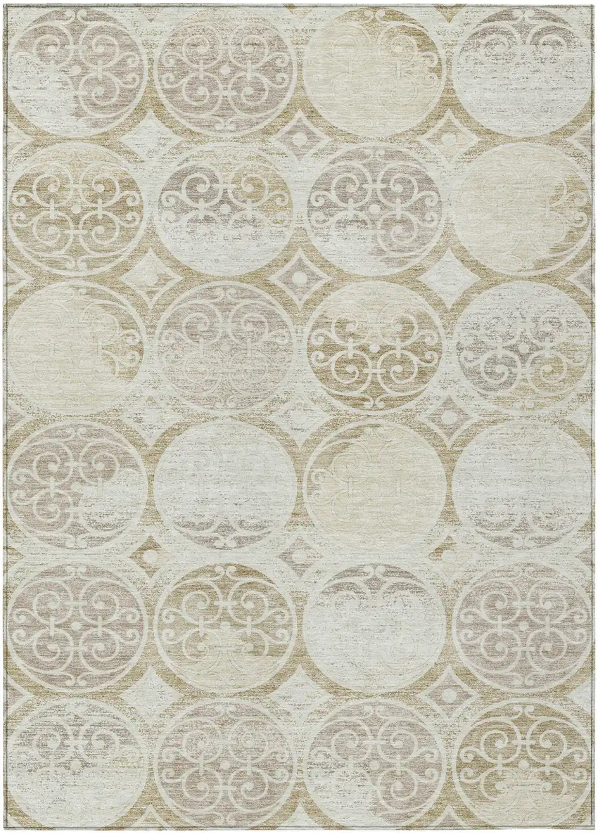 Ivory Beige And Taupe Trellis Washable Indoor Outdoor Area Rug Photo 1