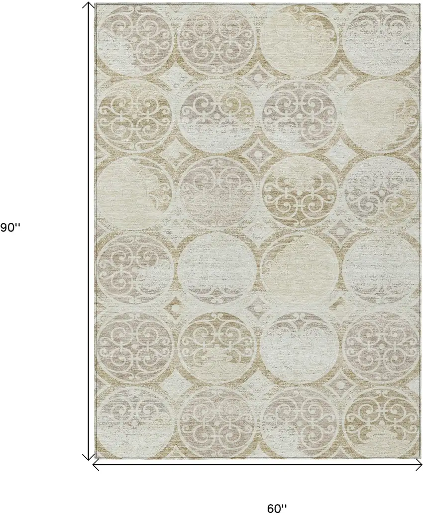 Ivory Beige And Taupe Trellis Washable Indoor Outdoor Area Rug Photo 3