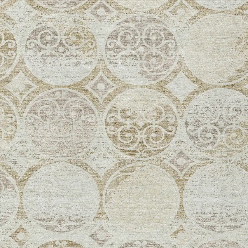 Ivory Beige And Taupe Trellis Washable Indoor Outdoor Area Rug Photo 5