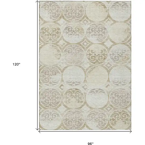 Ivory Beige And Taupe Trellis Washable Indoor Outdoor Area Rug Photo 3
