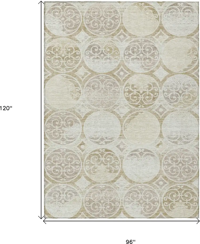 Ivory Beige And Taupe Trellis Washable Indoor Outdoor Area Rug Photo 3