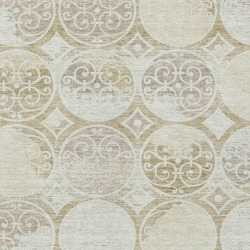 Ivory Beige And Taupe Trellis Washable Indoor Outdoor Area Rug Photo 5