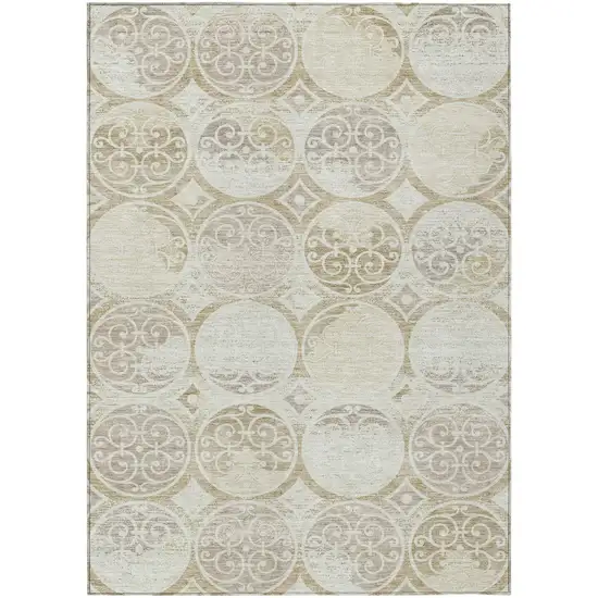 Ivory Beige And Taupe Trellis Washable Indoor Outdoor Area Rug Photo 1