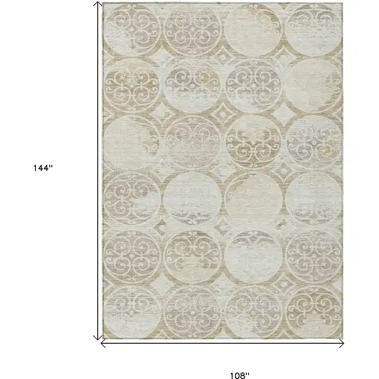 Ivory Beige And Taupe Trellis Washable Indoor Outdoor Area Rug Photo 9