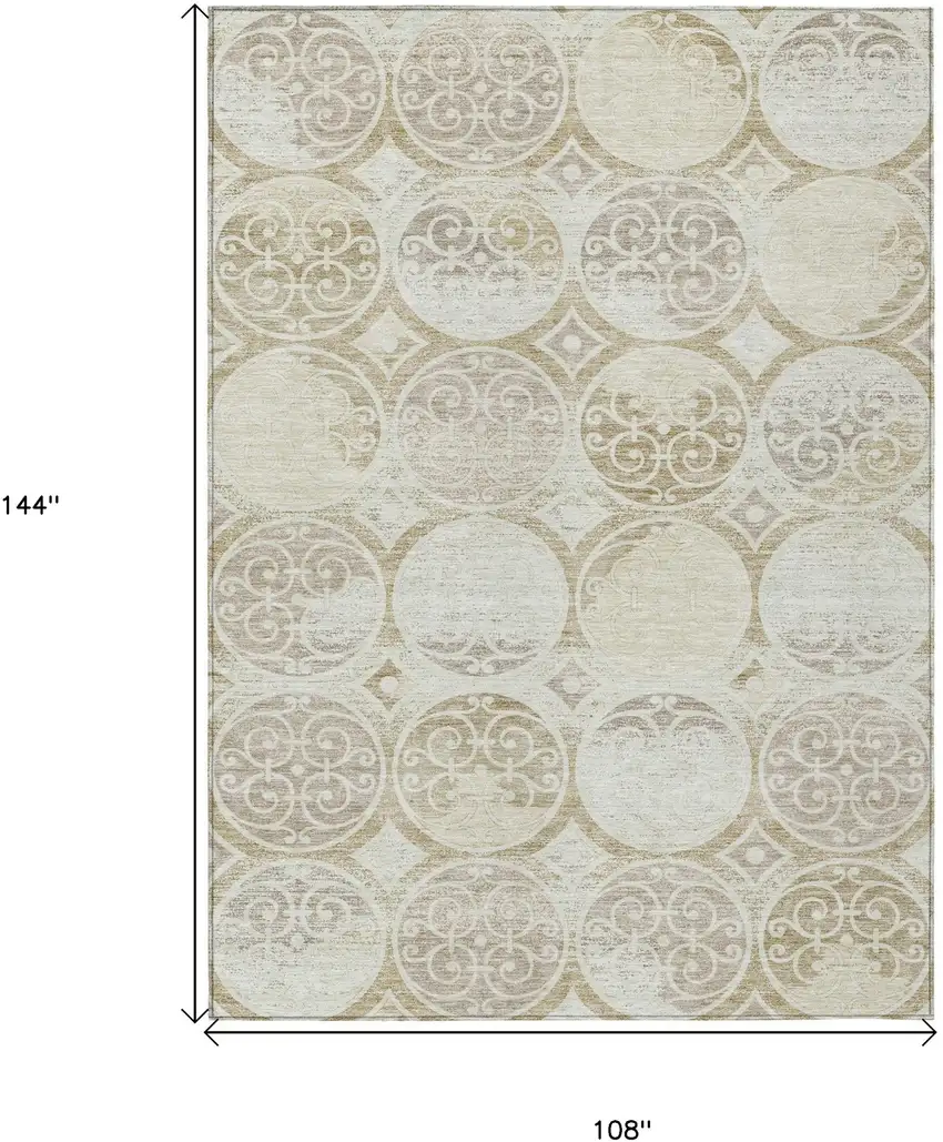 Ivory Beige And Taupe Trellis Washable Indoor Outdoor Area Rug Photo 9