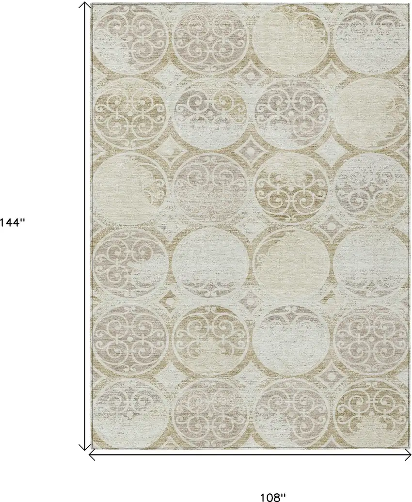 Ivory Beige And Taupe Trellis Washable Indoor Outdoor Area Rug Photo 9