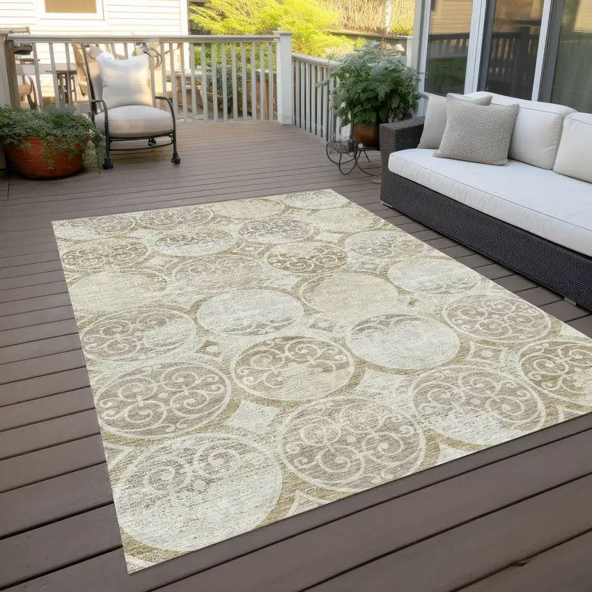 Ivory Beige And Taupe Trellis Washable Indoor Outdoor Area Rug Photo 9