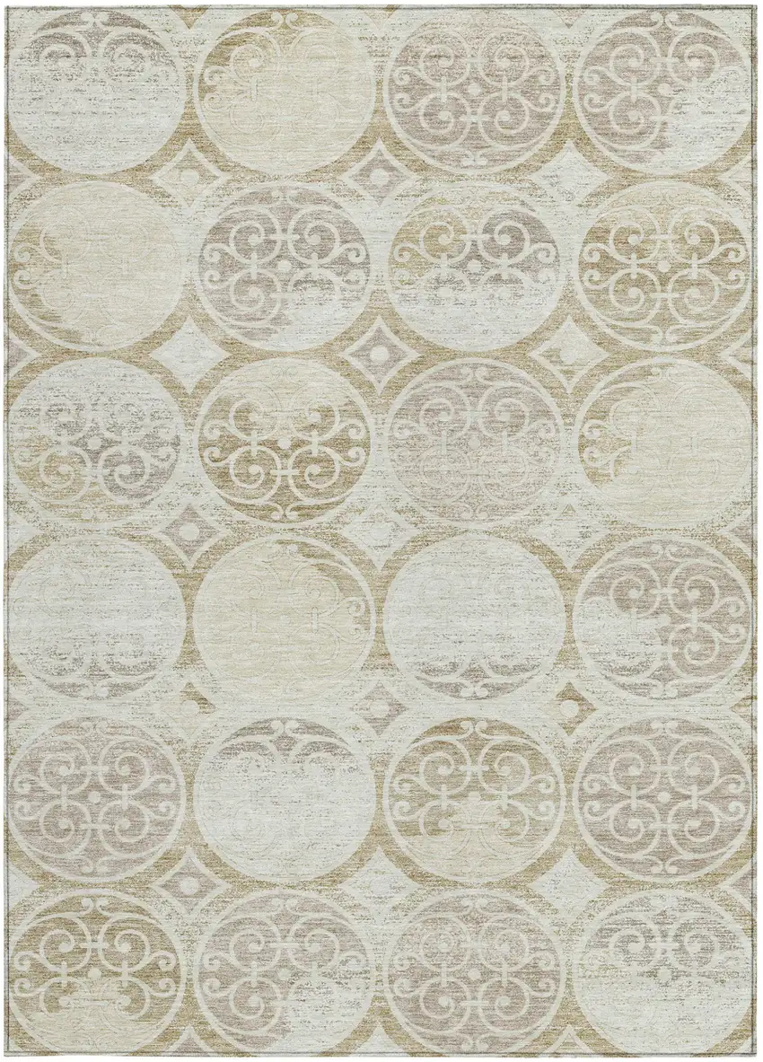 Ivory Beige And Taupe Trellis Washable Indoor Outdoor Area Rug Photo 4