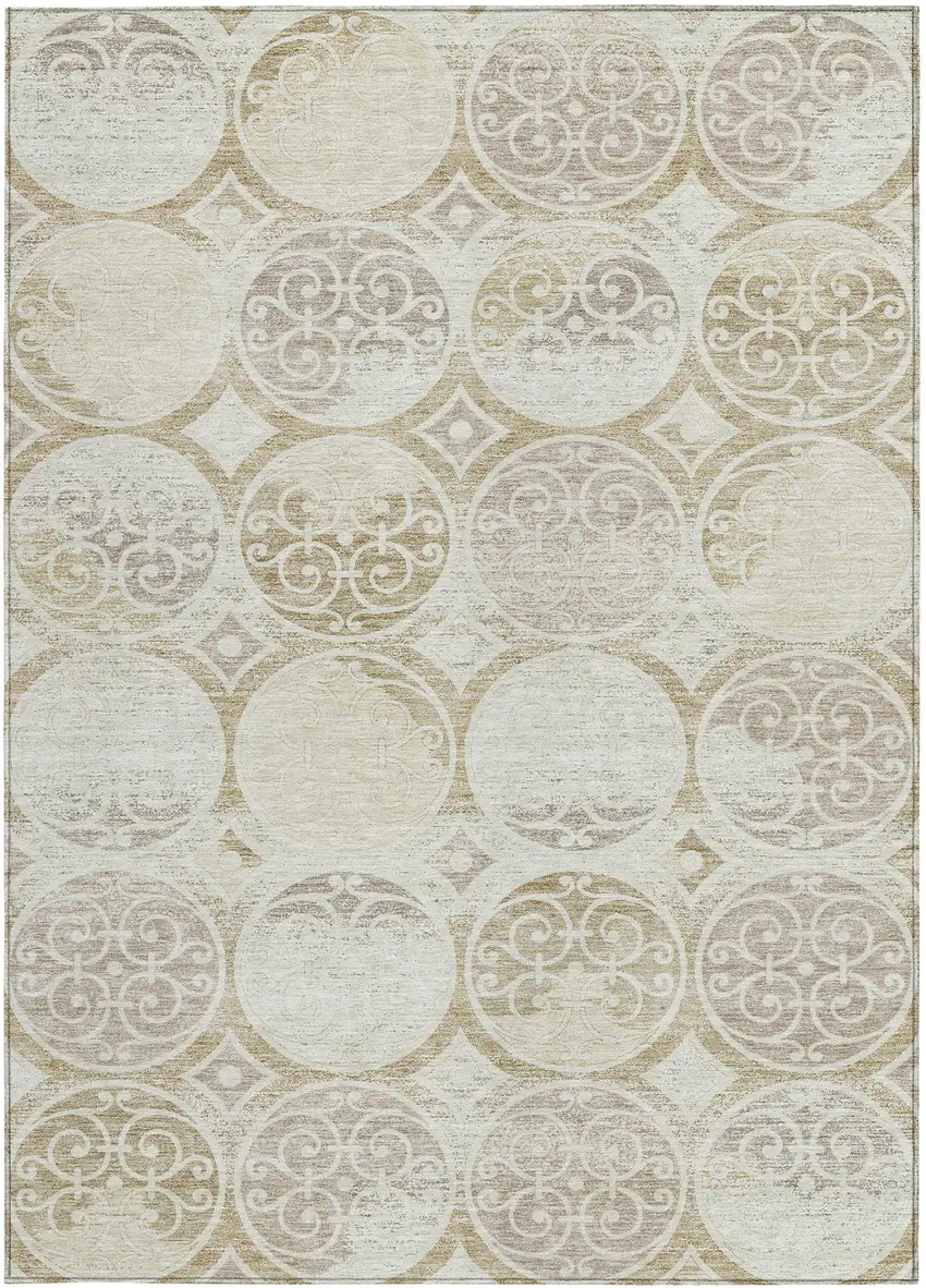 Ivory Beige And Taupe Trellis Washable Indoor Outdoor Area Rug Photo 4