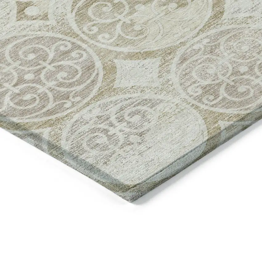 Ivory Beige And Taupe Trellis Washable Indoor Outdoor Area Rug Photo 3