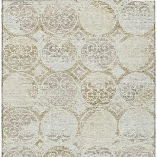 Ivory Beige And Taupe Trellis Washable Indoor Outdoor Area Rug Photo 5