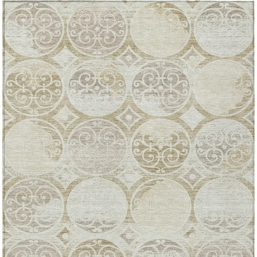 Ivory Beige And Taupe Trellis Washable Indoor Outdoor Area Rug Photo 5