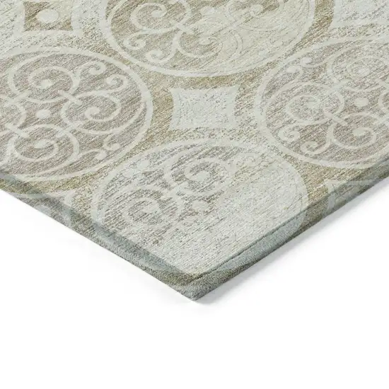 Ivory Beige And Taupe Trellis Washable Indoor Outdoor Area Rug Photo 3