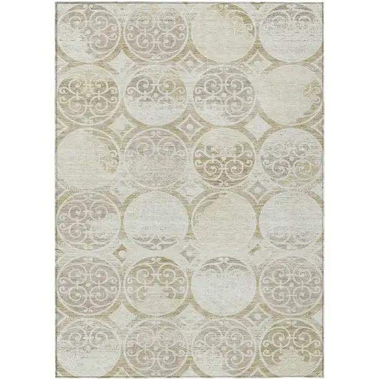 Ivory Beige And Taupe Trellis Washable Indoor Outdoor Area Rug Photo 1