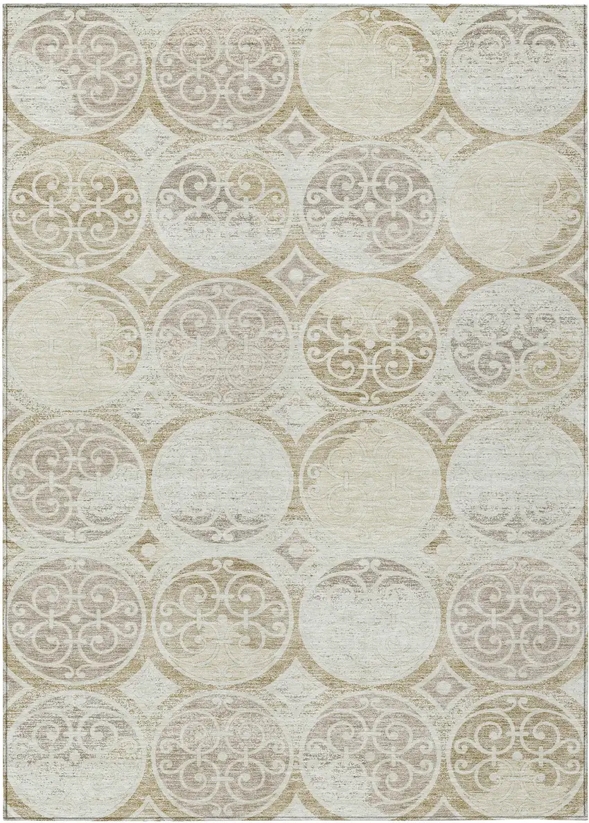 Ivory Beige And Taupe Trellis Washable Indoor Outdoor Area Rug Photo 1