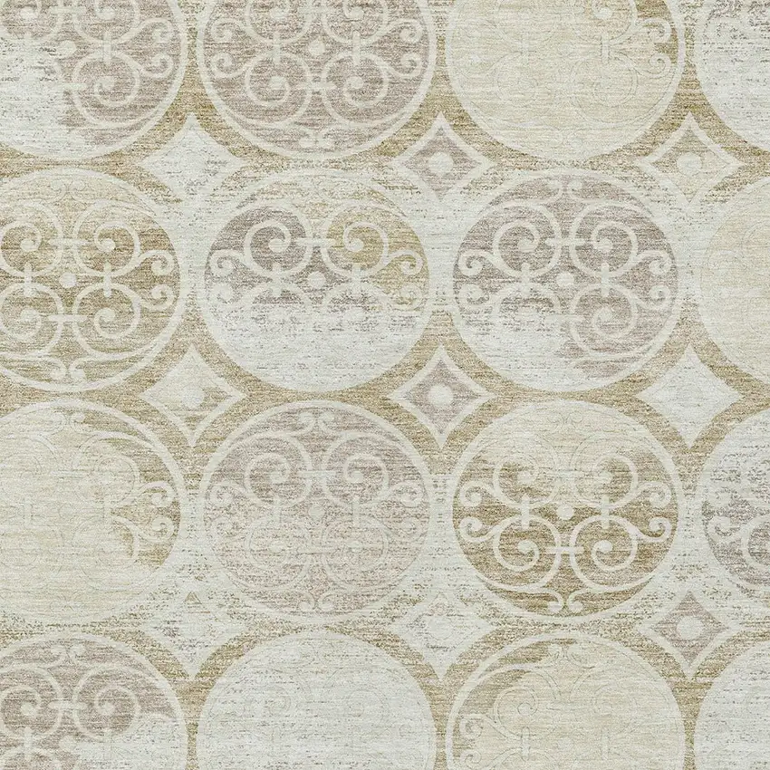Ivory Beige And Taupe Trellis Washable Indoor Outdoor Area Rug Photo 5