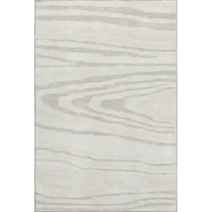 Photo of Ivory Beige And Taupe Woodland Lodge Washable Area Rug With UV Protection