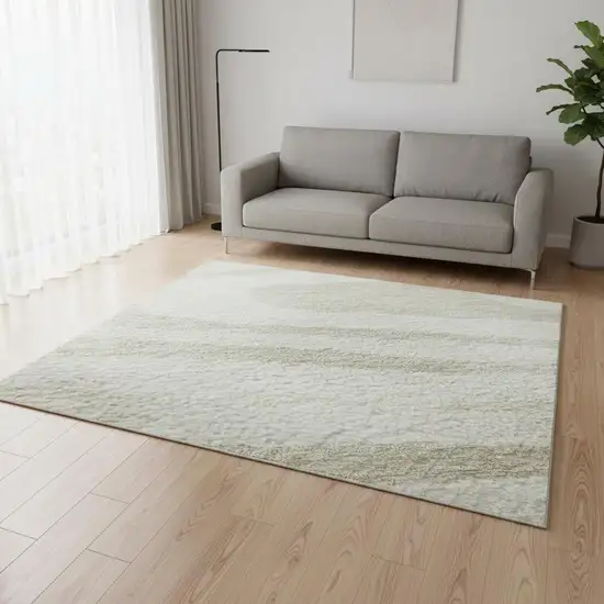 Ivory Beige And Taupe Woodland Lodge Washable Area Rug With UV Protection Photo 2