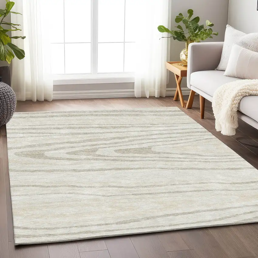 Ivory Beige And Taupe Woodland Lodge Washable Area Rug With UV Protection Photo 3