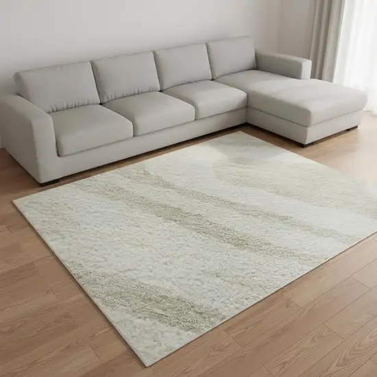 Ivory Beige And Taupe Woodland Lodge Washable Area Rug With UV Protection Photo 2