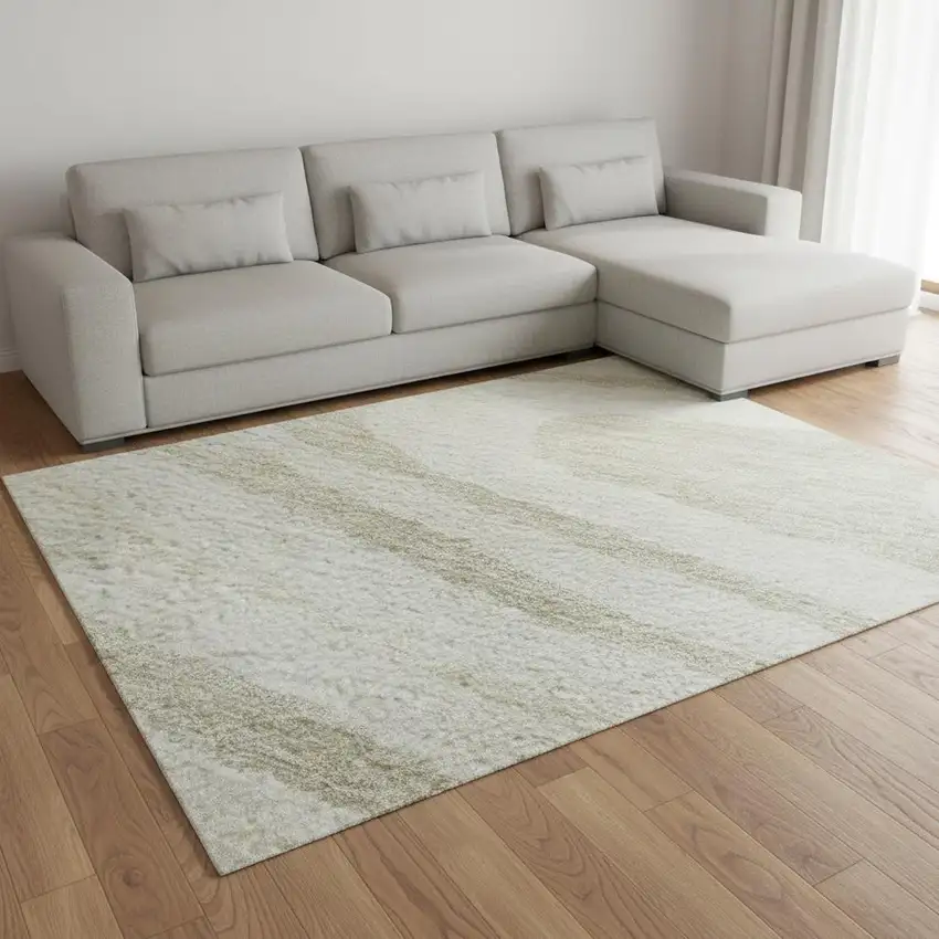 Ivory Beige And Taupe Woodland Lodge Washable Area Rug With UV Protection Photo 2