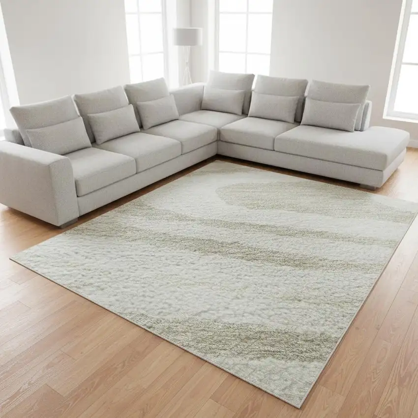 Ivory Beige And Taupe Woodland Lodge Washable Area Rug With UV Protection Photo 2