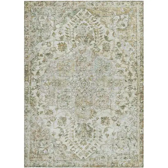 Ivory Beige And Wheat Floral Medallion Washable Indoor Outdoor Area Rug Photo 3