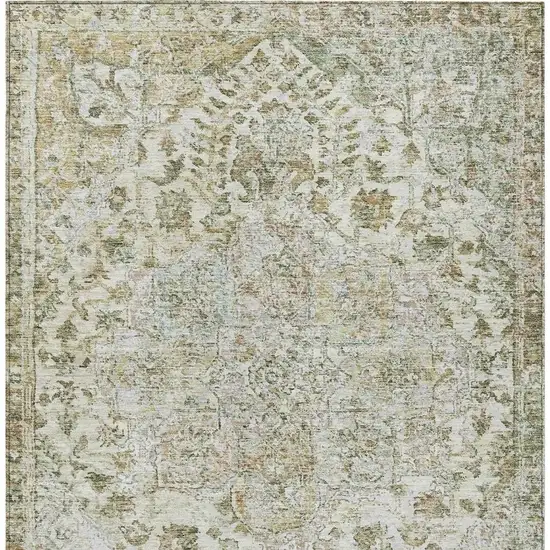 Ivory Beige And Wheat Floral Medallion Washable Indoor Outdoor Area Rug Photo 5