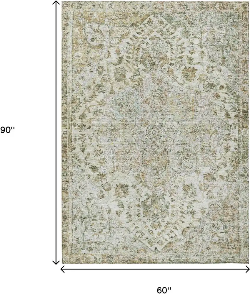 Ivory Beige And Wheat Floral Medallion Washable Indoor Outdoor Area Rug Photo 9