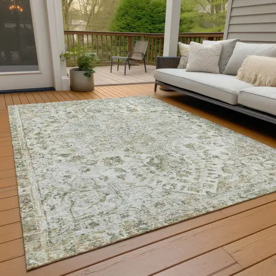 Ivory Beige And Wheat Floral Medallion Washable Indoor Outdoor Area Rug Photo 5