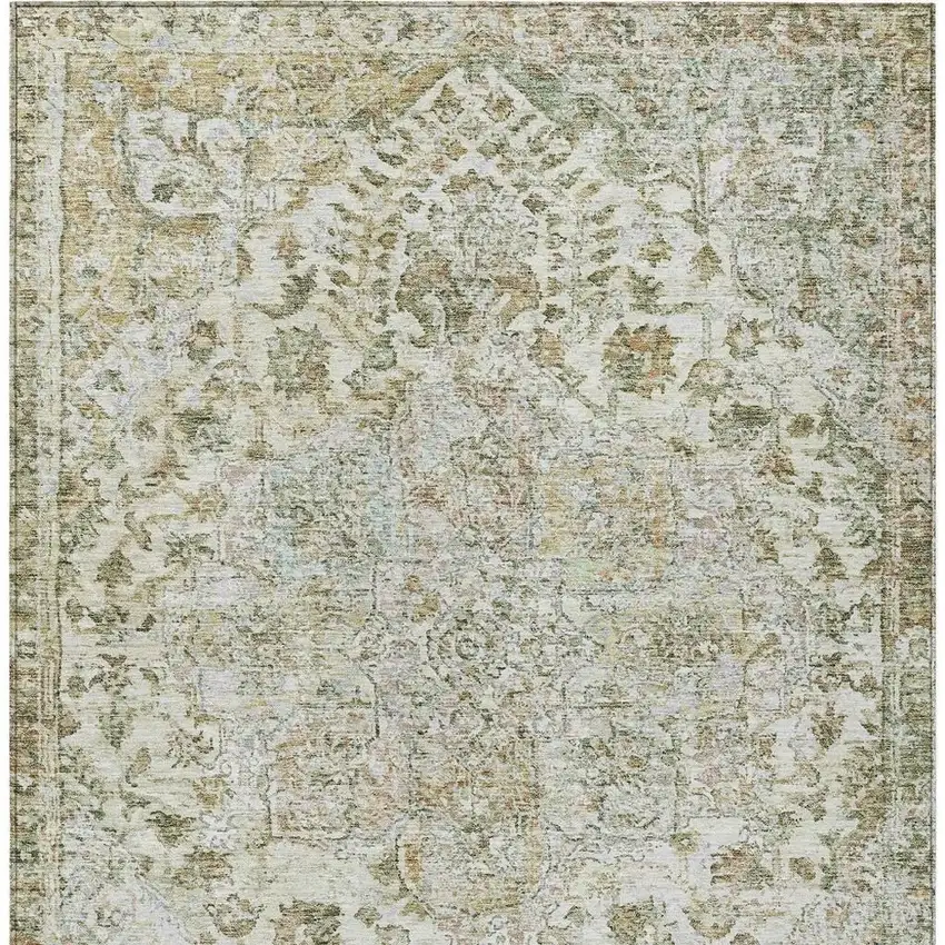 Ivory Beige And Wheat Floral Medallion Washable Indoor Outdoor Area Rug Photo 4