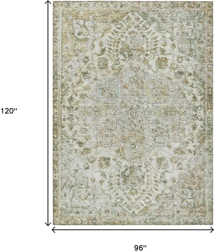 Ivory Beige And Wheat Floral Medallion Washable Indoor Outdoor Area Rug Photo 9