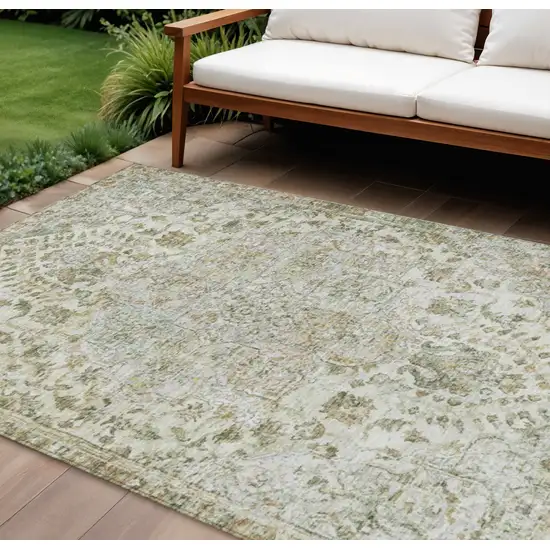 Ivory Beige And Wheat Floral Medallion Washable Indoor Outdoor Area Rug Photo 2
