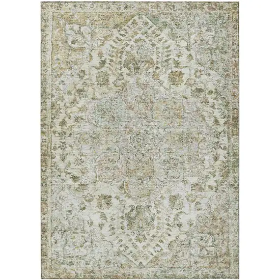 Ivory Beige And Wheat Floral Medallion Washable Indoor Outdoor Area Rug Photo 1