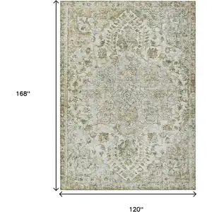 Photo of Ivory Beige And Wheat Floral Medallion Washable Indoor Outdoor Area Rug