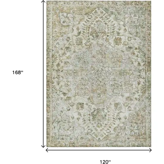 Ivory Beige And Wheat Floral Medallion Washable Indoor Outdoor Area Rug Photo 9