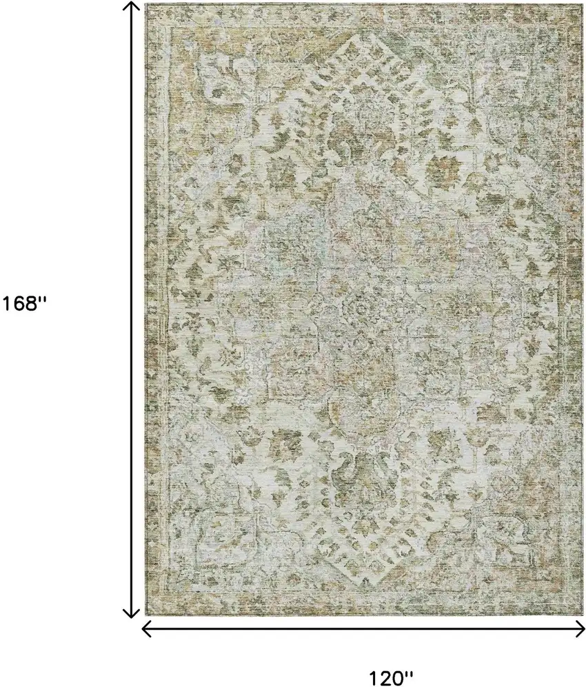 Ivory Beige And Wheat Floral Medallion Washable Indoor Outdoor Area Rug Photo 9