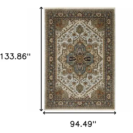 Beige and Ivory Oriental Power Loom Area Rug With Fringe Photo 3